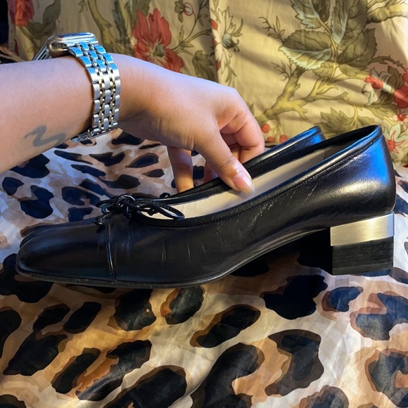 Chanel Black Leather Ballet Block Low Heel 7.5 - Picture 12 of 13